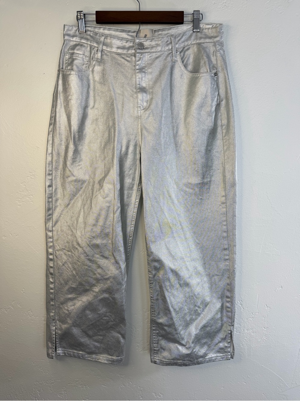 Silver Metallic Cropped Pants